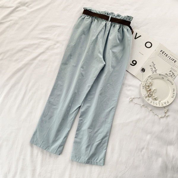 Pantaloni de dama cu talie inalta si curea in mai multe culori