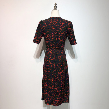 Rochie lunga cu cravate si nasturi in talie