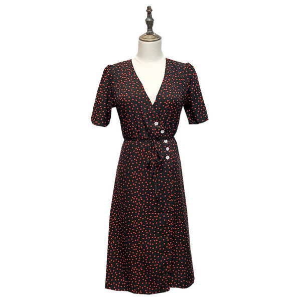 Rochie lunga cu cravate si nasturi in talie