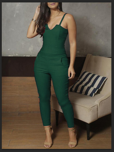 Salopeta de dama moderna cu bretele subtiri si decolteu in V in mai multe culori