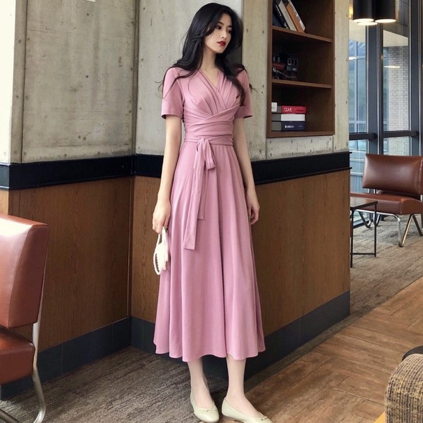 Rochie moderna de dama lunga in mai multe culori cu maneci scurte