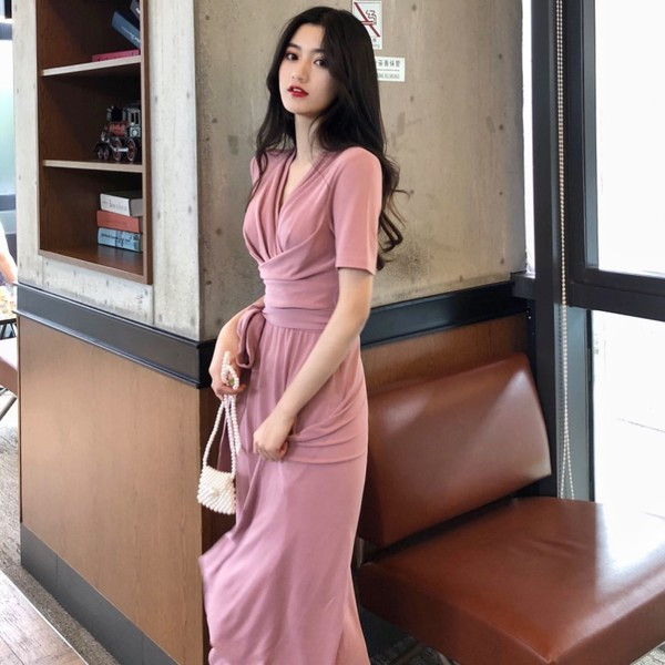 Rochie moderna de dama lunga in mai multe culori cu maneci scurte