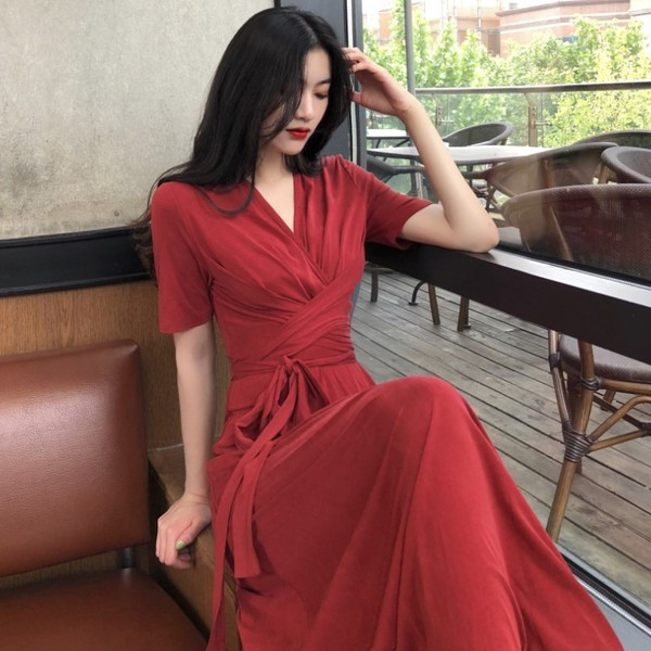 Rochie moderna de dama lunga in mai multe culori cu maneci scurte