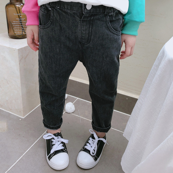 Blugi casual pentru copii pentru fete cu talie elastica in negru