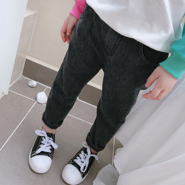 Blugi casual pentru copii pentru fete cu talie elastica in negru