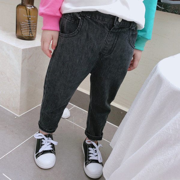 Blugi casual pentru copii pentru fete cu talie elastica in negru