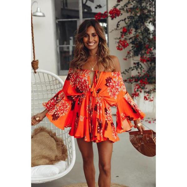 Rochie elegantă de damă cu mâneci lotus în portocaliu