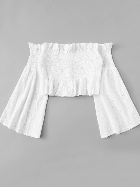 Bluza dama - model scurt cu bust elastic si maneci lotus in alb