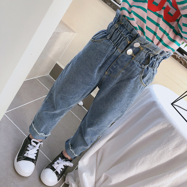 Blugi copii pentru fete cu talie inalta in albastru