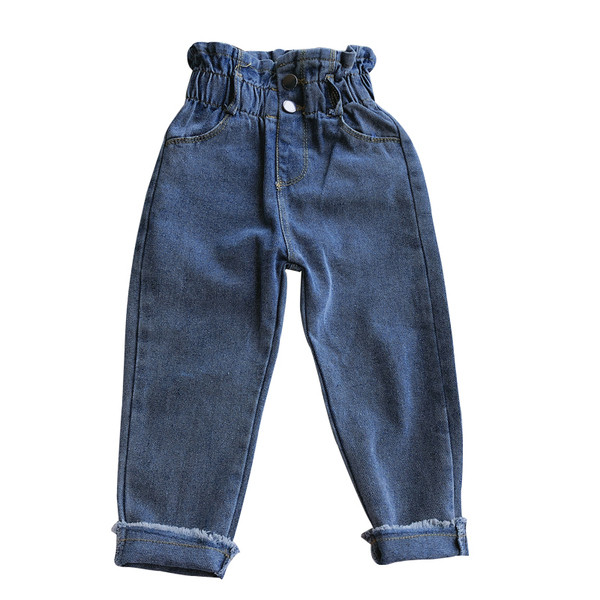 Blugi copii pentru fete cu talie inalta in albastru