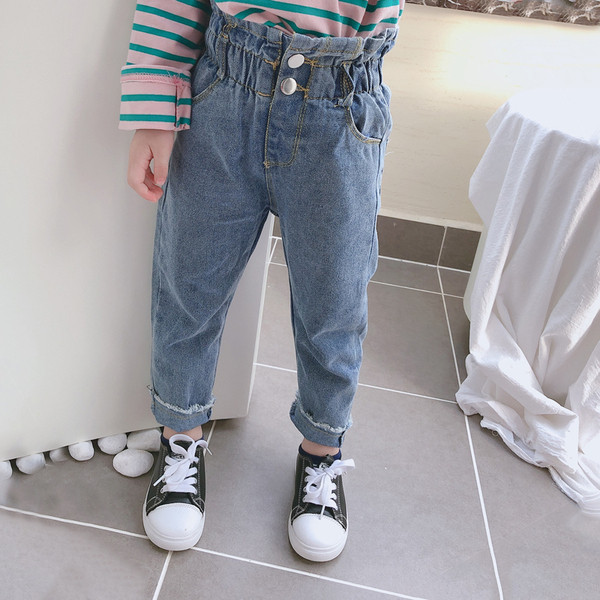 Blugi copii pentru fete cu talie inalta in albastru