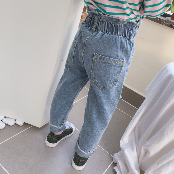 Blugi copii pentru fete cu talie inalta in albastru