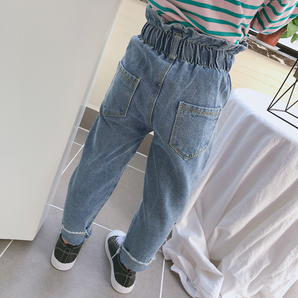 Blugi copii pentru fete cu talie inalta in albastru