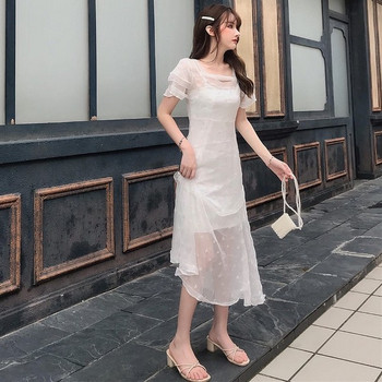 Rochie albă de damă casual cu mâneci scurte