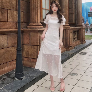 Rochie albă de damă casual cu mâneci scurte