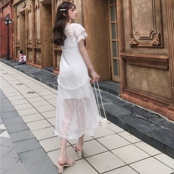 Rochie albă de damă casual cu mâneci scurte