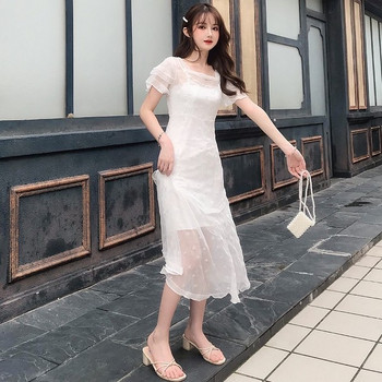 Rochie albă de damă casual cu mâneci scurte