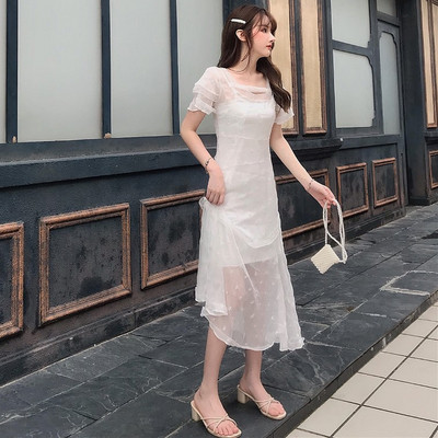 Rochie albă de damă casual cu mâneci scurte