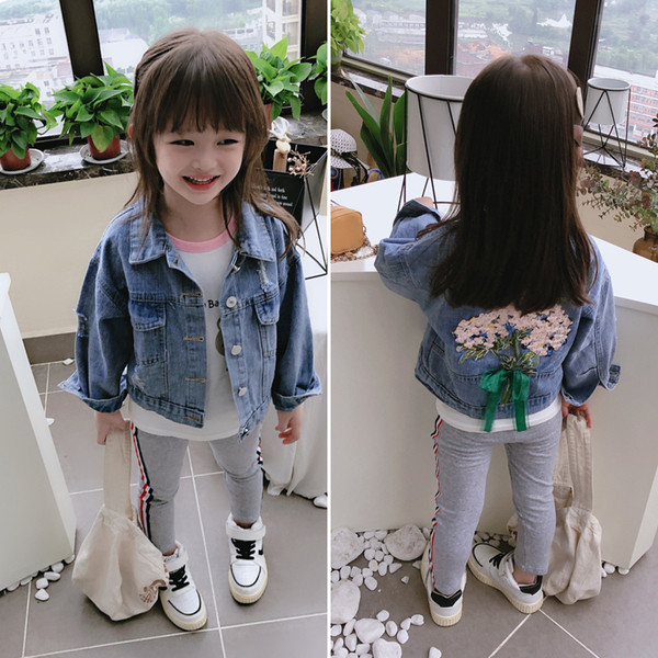 Jachetă modernă pentru copii din denim pentru fete cu imprimeu color pe spate