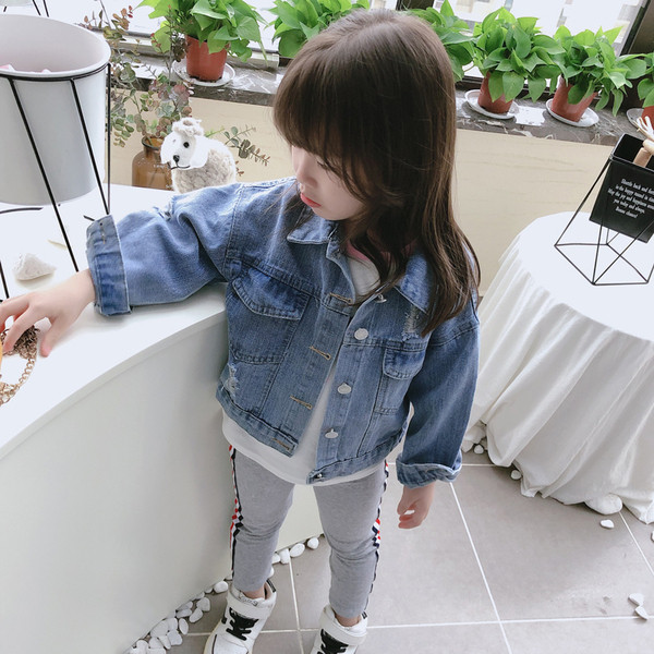 Jachetă modernă pentru copii din denim pentru fete cu imprimeu color pe spate