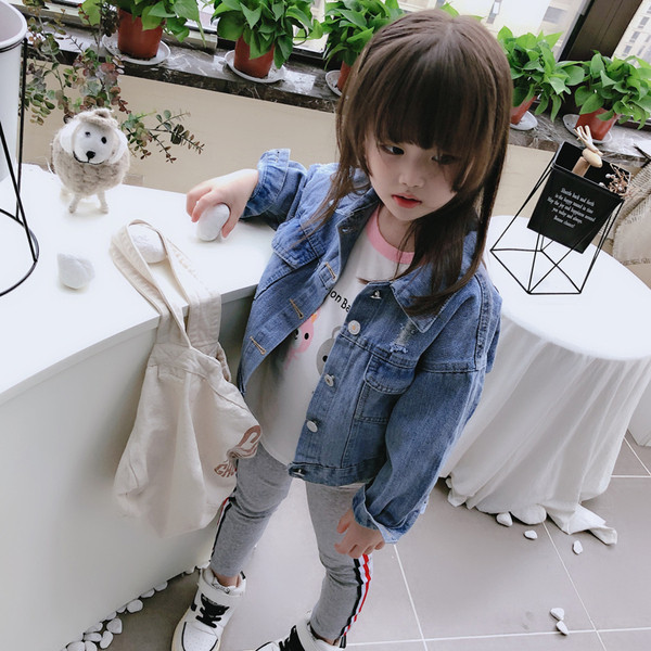 Jachetă modernă pentru copii din denim pentru fete cu imprimeu color pe spate