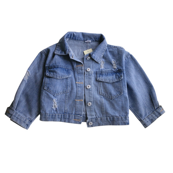 Jachetă modernă pentru copii din denim pentru fete cu imprimeu color pe spate