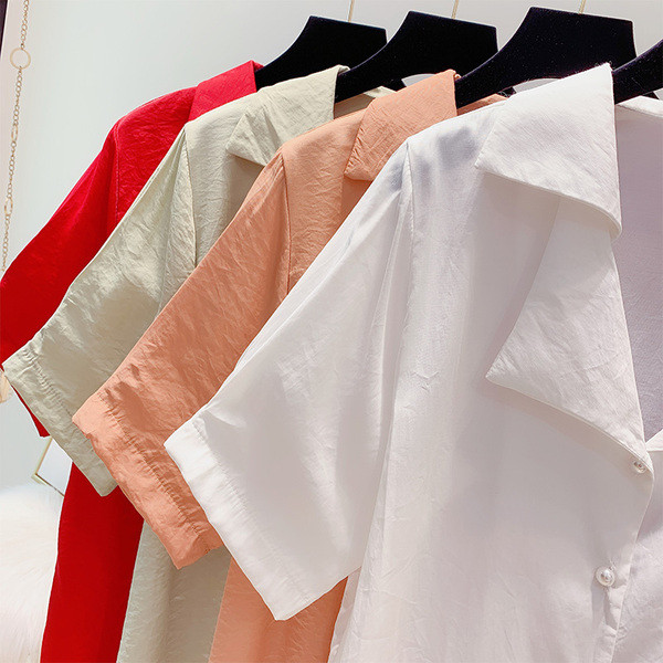 Cămașă de damă cu guler și mâneci scurte în mai multe culori