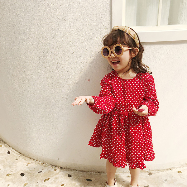 Rochie modernă pentru copii pentru fete cu mâneci lungi în roșu