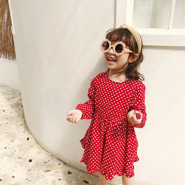 Rochie modernă pentru copii pentru fete cu mâneci lungi în roșu