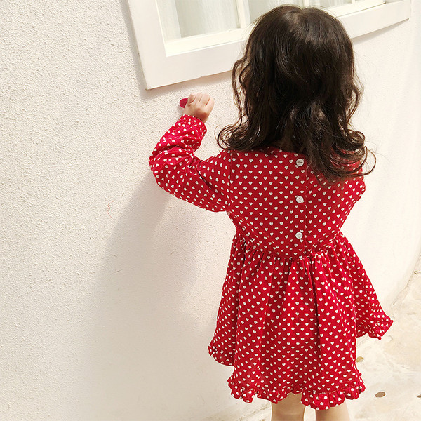 Rochie modernă pentru copii pentru fete cu mâneci lungi în roșu