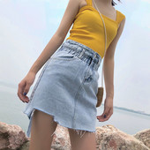 Fusta de dama moderna cu talie inalta in albastru si alb