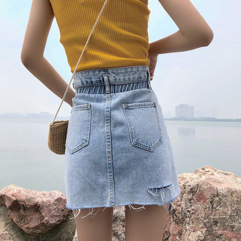 Fusta de dama moderna cu talie inalta in albastru si alb