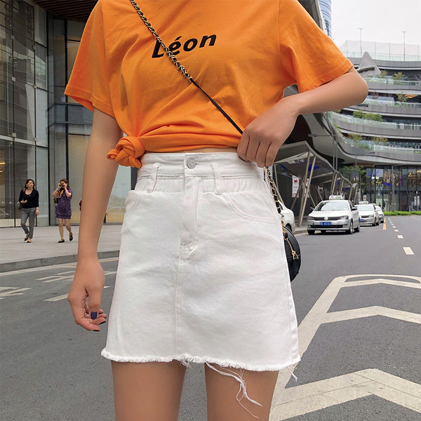 Fusta de dama moderna cu talie inalta in albastru si alb