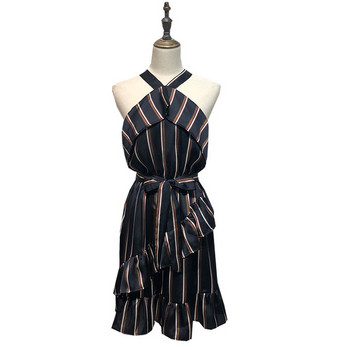 Rochie de dama in dungi cu cravate in talie