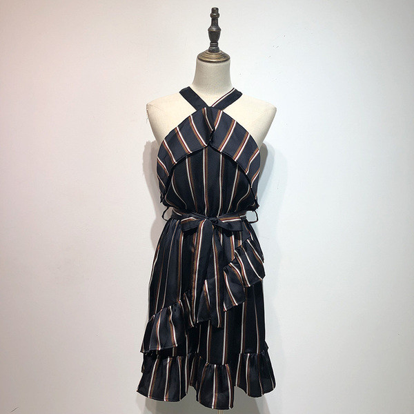 Rochie de dama in dungi cu cravate in talie