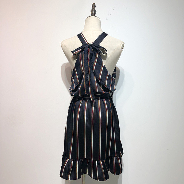 Rochie de dama in dungi cu cravate in talie