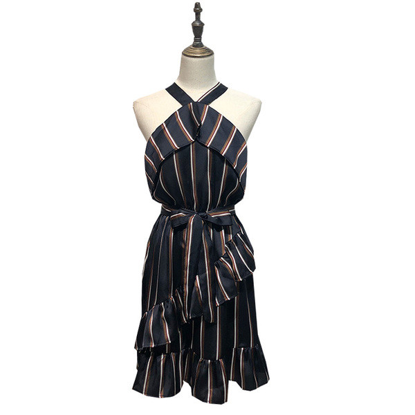 Rochie de dama in dungi cu cravate in talie