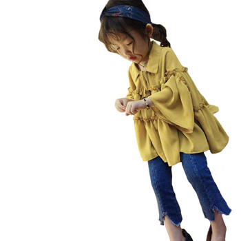 Стилна детска риза за момичета в жълт цвят