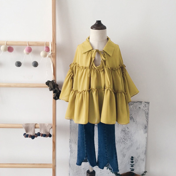 Cămașă elegantă pentru copii pentru fete în galben