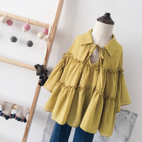 Cămașă elegantă pentru copii pentru fete în galben