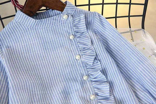 Cămașă elegantă pentru copii în dungi pentru fete cu perle în albastru