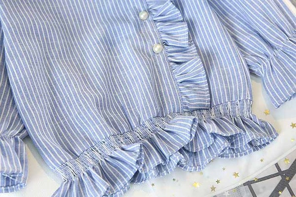 Cămașă elegantă pentru copii în dungi pentru fete cu perle în albastru