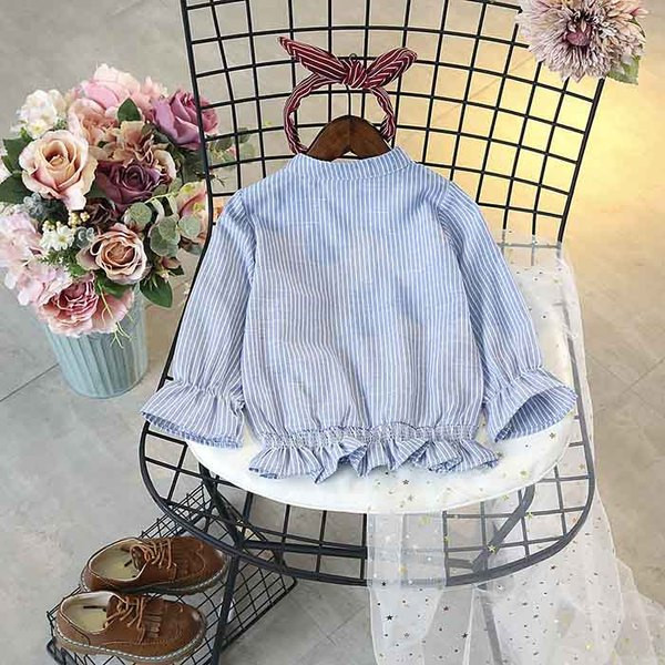 Cămașă elegantă pentru copii în dungi pentru fete cu perle în albastru