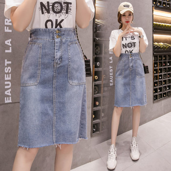 Fusta de dama de actualitate cu talie inalta cu nasturi si buzunare