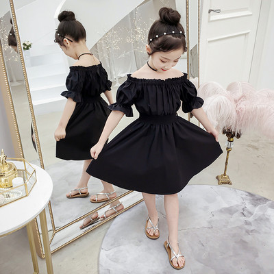 Rochie casual pentru copii pentru fete model croiat in negru si rosu