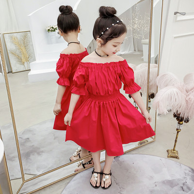 Rochie casual pentru copii pentru fete model croiat in negru si rosu