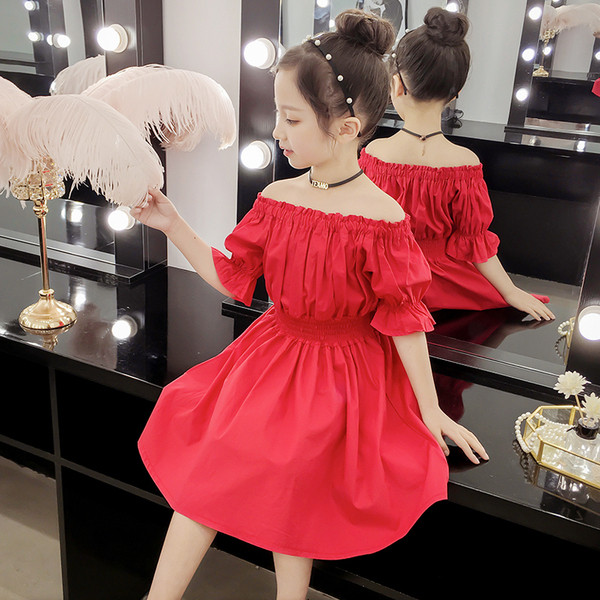Ежедневна детска рокля за момичета разкроен модел в черен и червен цвят
