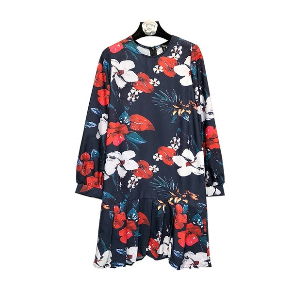 Rochie de dama cu decolteu oval si maneci lungi in doua culori