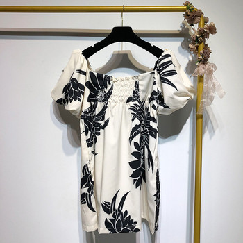 Rochie scurta de dama in alb cu model