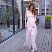 Rochie moderna de dama lunga din dantela in doua culori